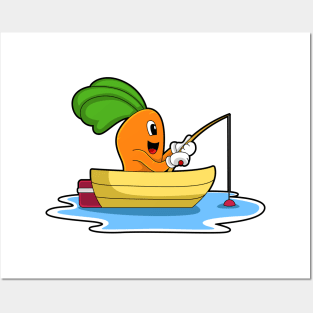 Carrot in Boat at Fishing with Fishing rod Posters and Art